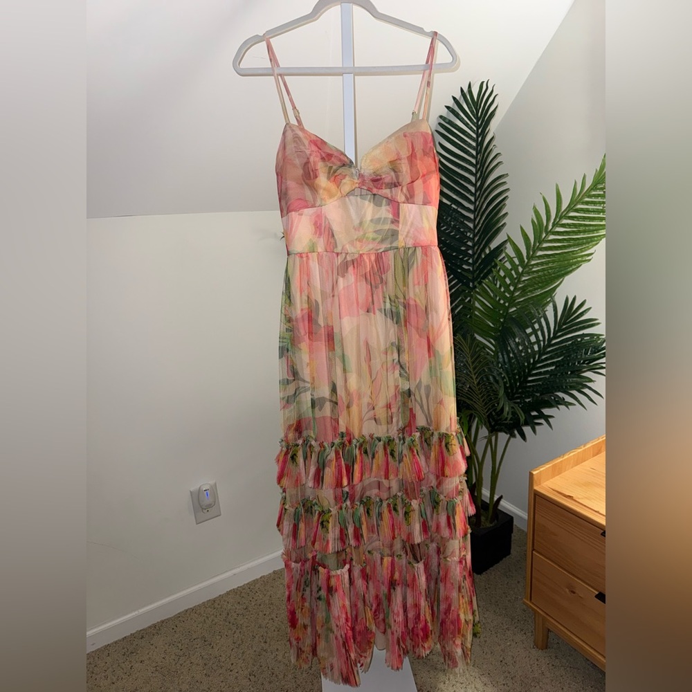 Hutch‎ Elliott Ruffled Printed Tulle Sweetheart Gown 8 NWT